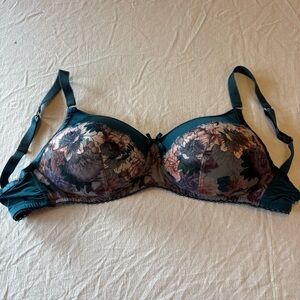 Amonea Floral Lace Underwire Bra - Teal and Pink